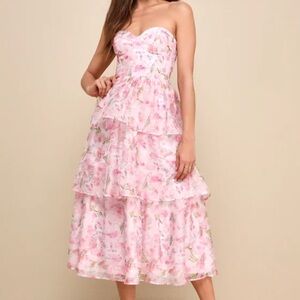 Lulu's Pink Floral Strapless Dress